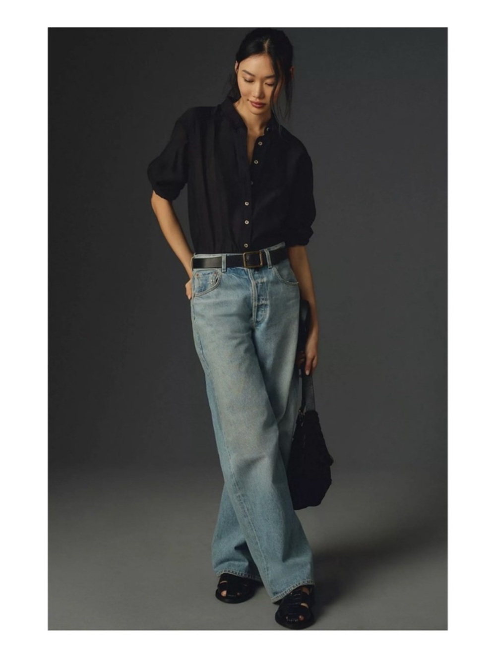 Anthropologie Pilcro Buttondown Blouse Bodysuit in Black Size Large - Picture 4 of 13